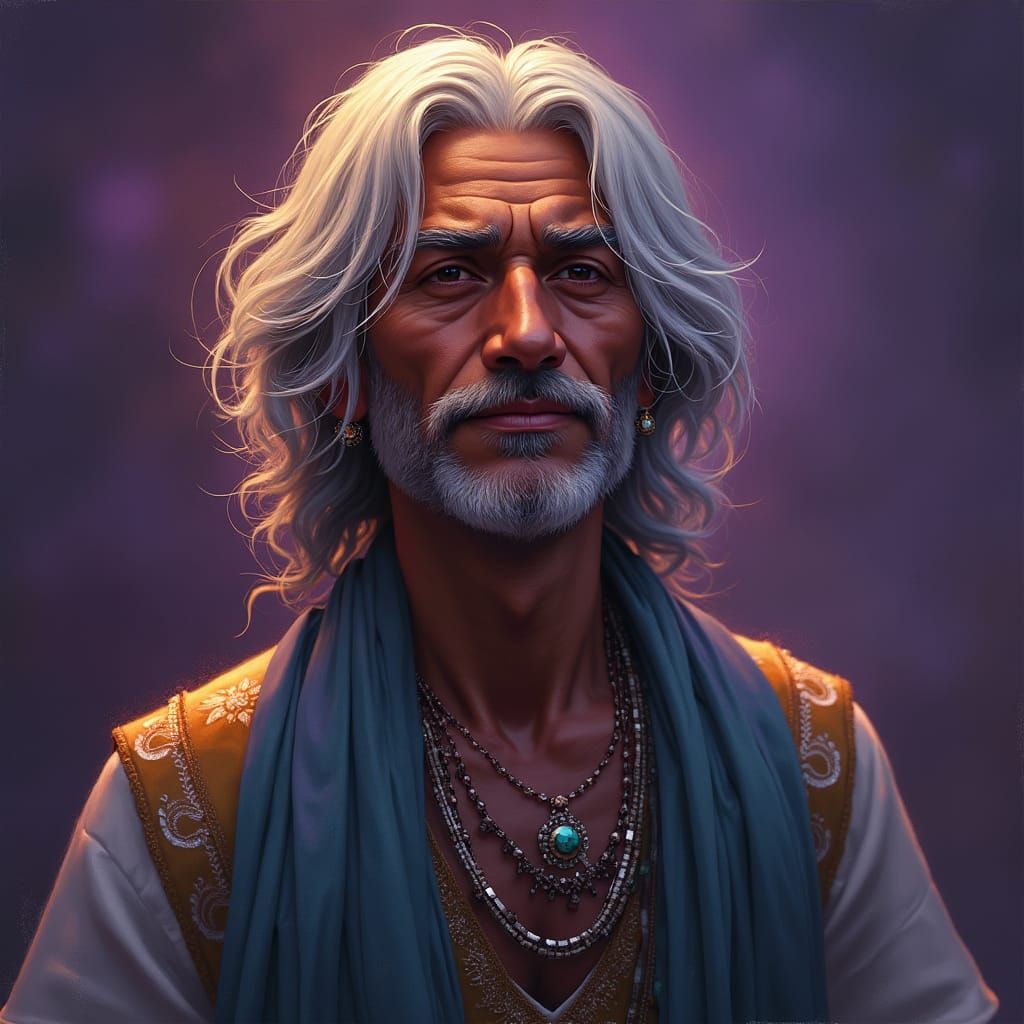 Twilight Indian Man Portrait in Watercolor Style