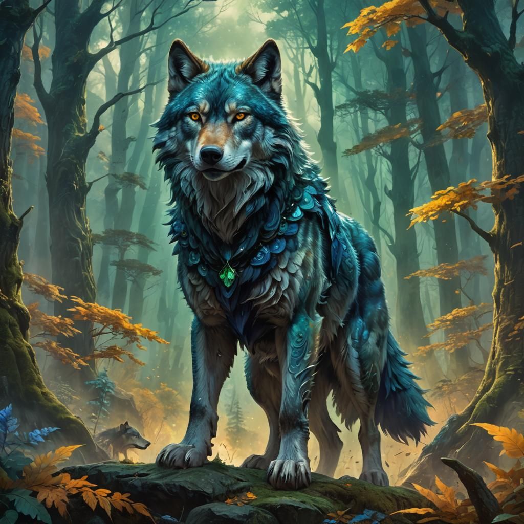 Majestic Wolf in Mystical Forest Concept Art