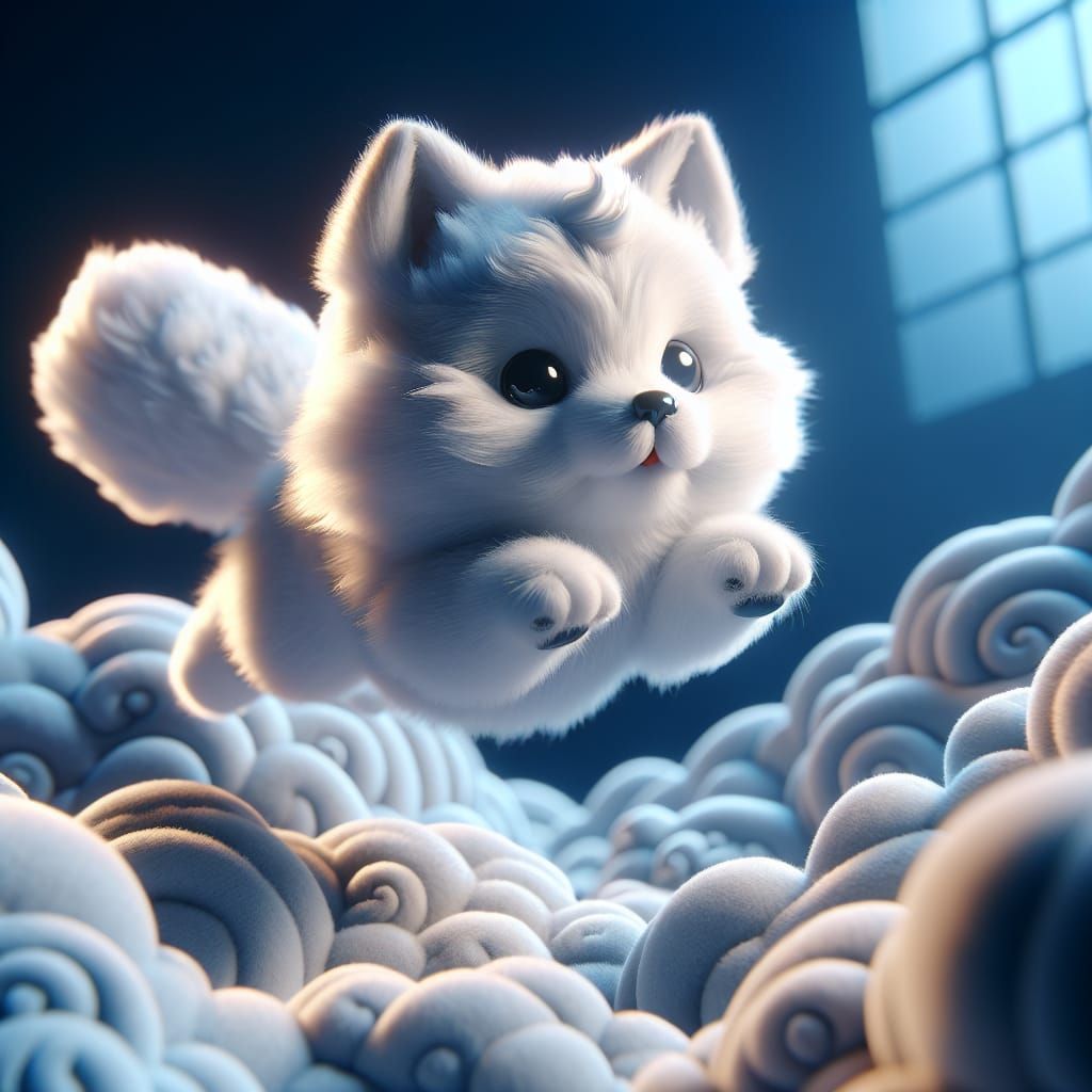 Adorable White Wolf Pup Soars Through Clouds
