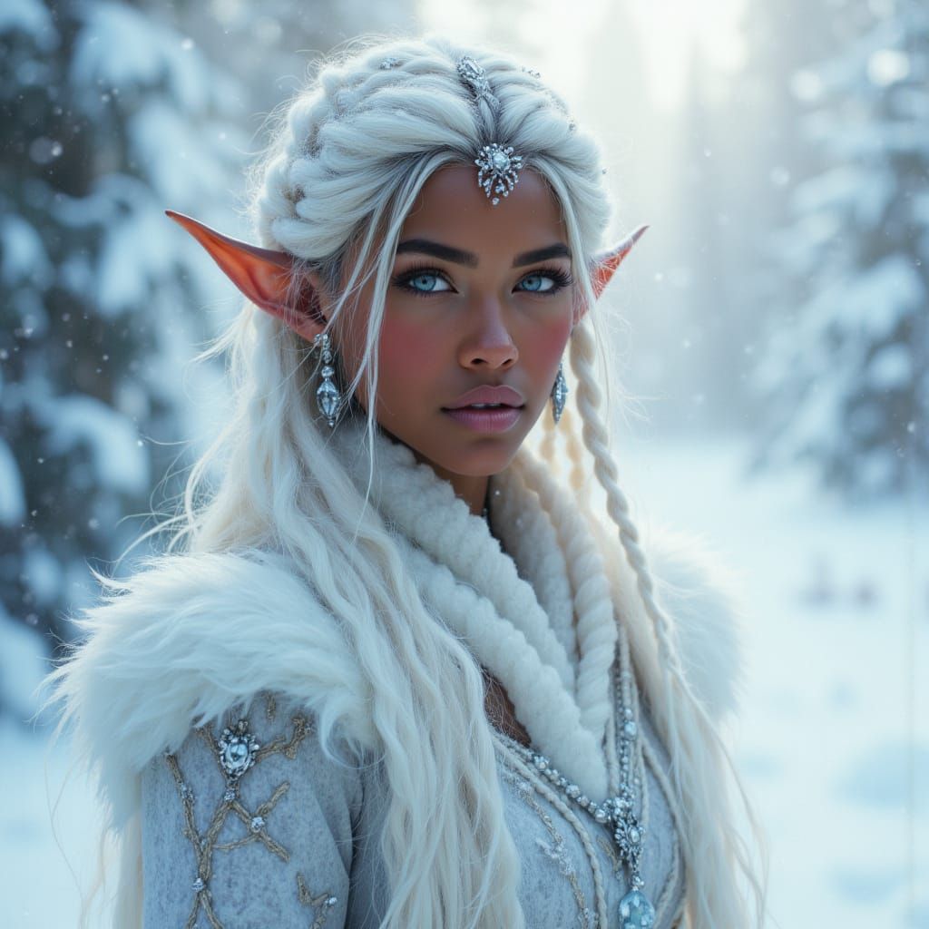 Elven Ice Princess with Blue Eyes and Braided Hair