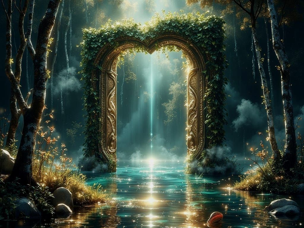 Surreal Ocean Portal in Forest: Digital Art