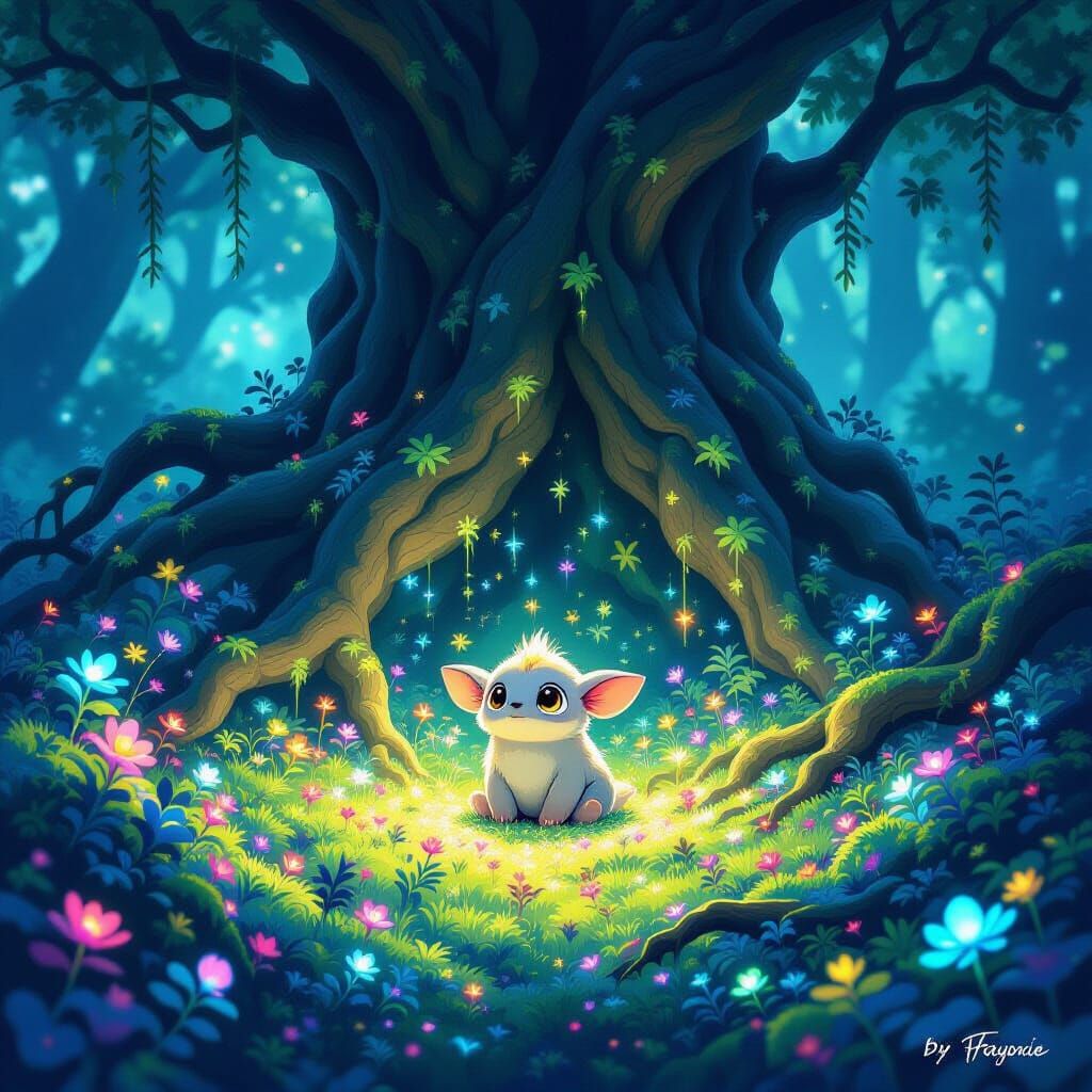 Magical Forest Floor with Bioluminescent Life