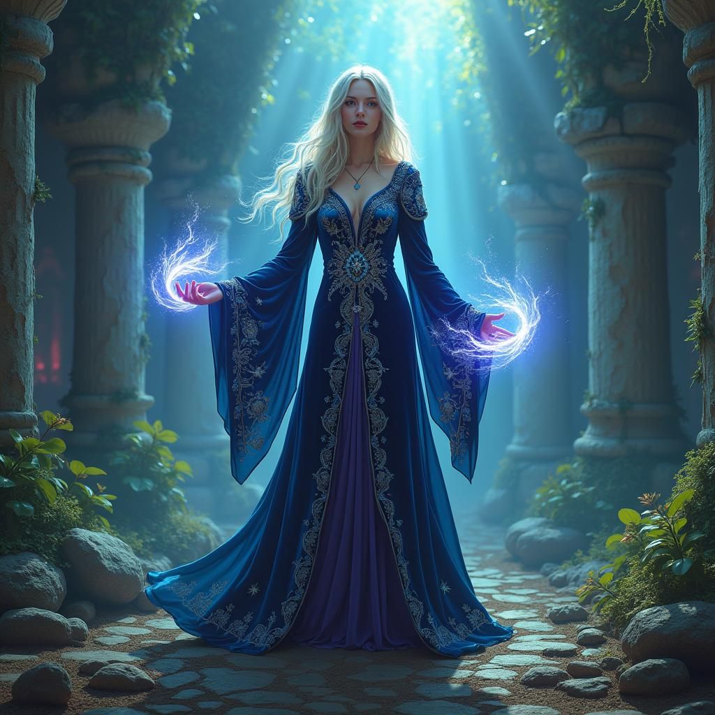 Mystical Sorceress in an Ancient Realm as Digital Art