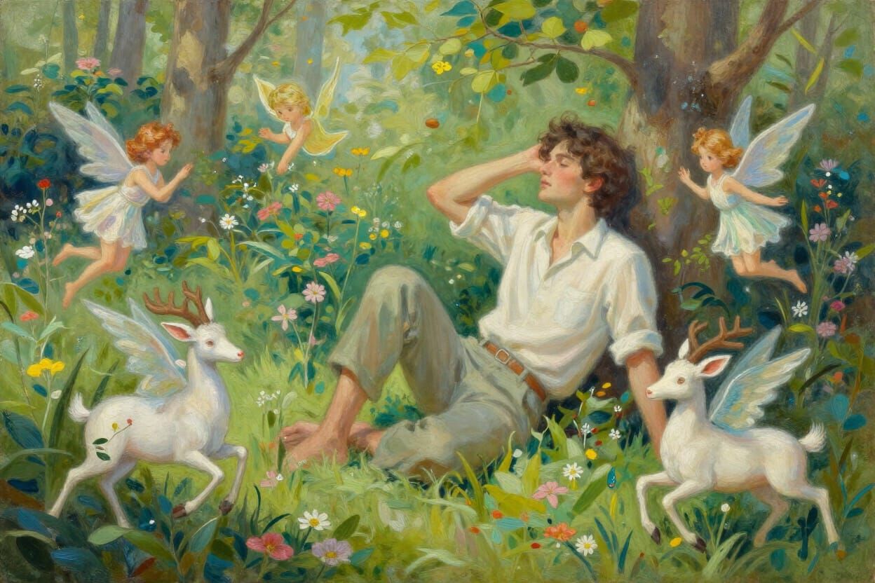 Daydreaming man in garden