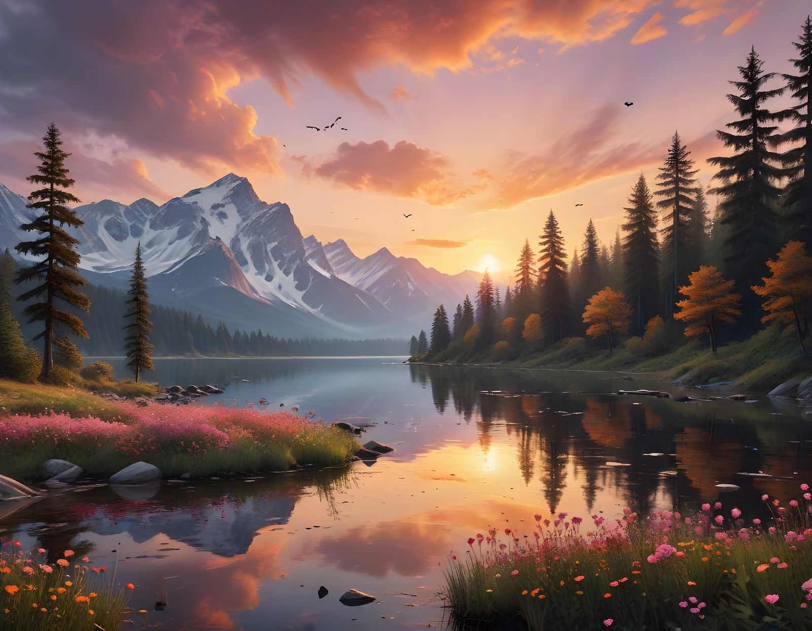 Springtime Forest Landscape in Watercolor Style