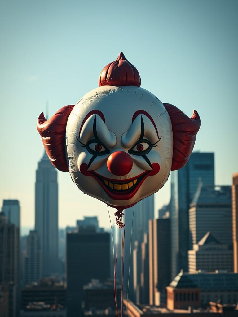 Frightening Clown Balloon over New York City Skyline