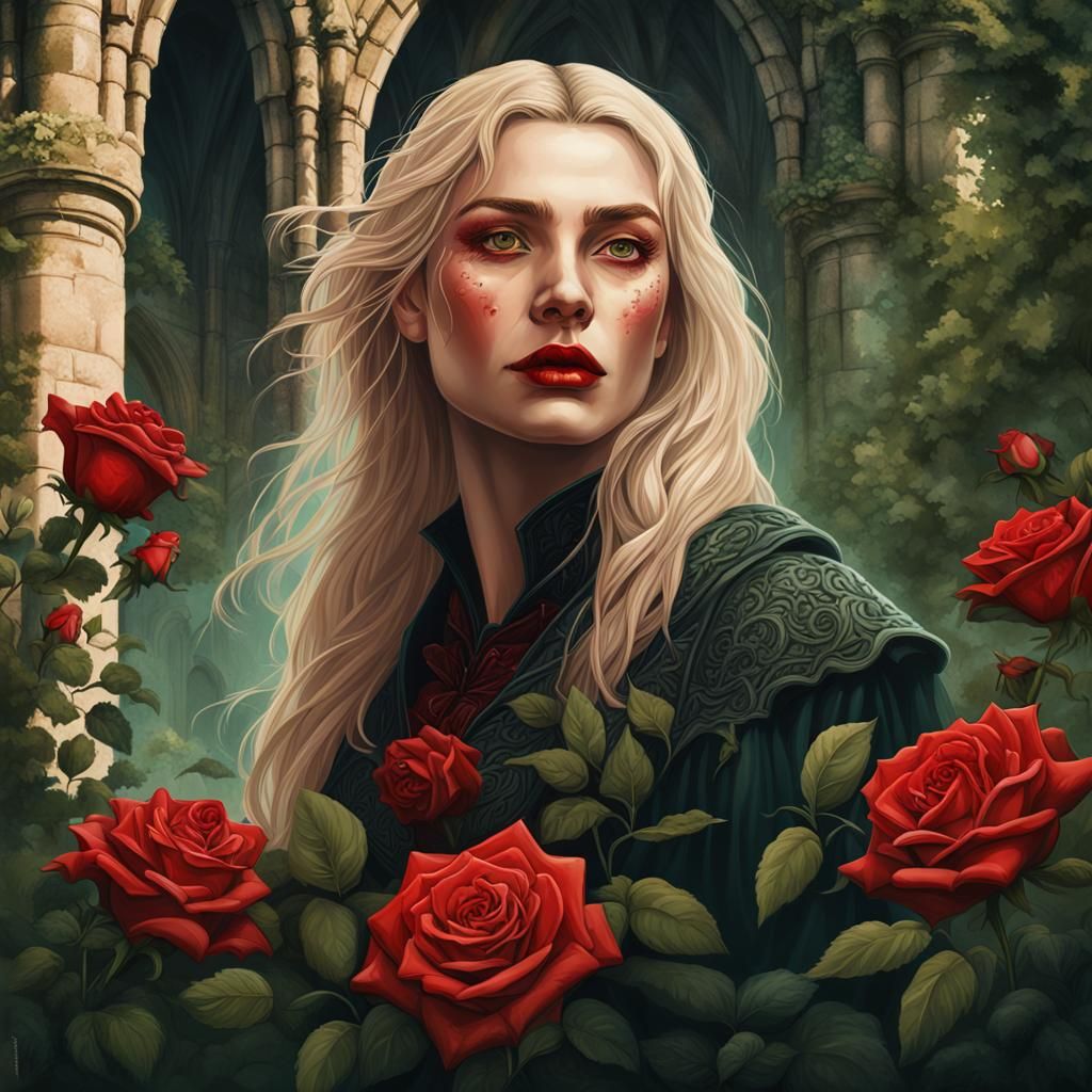 Vampire Woman in Whitby Abbey: Hyperrealistic Splash Art