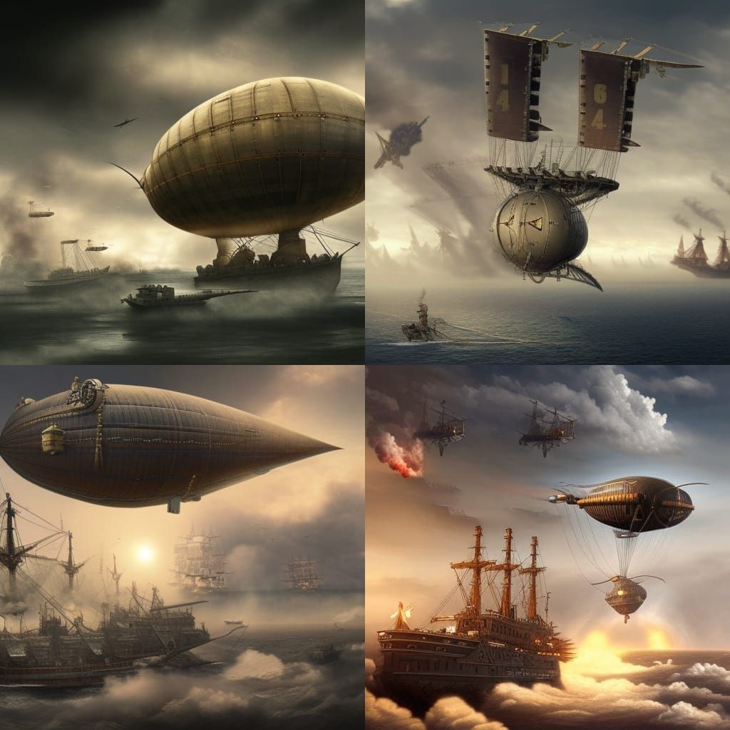 Epic Steampunk Airship Battle Digital Painting