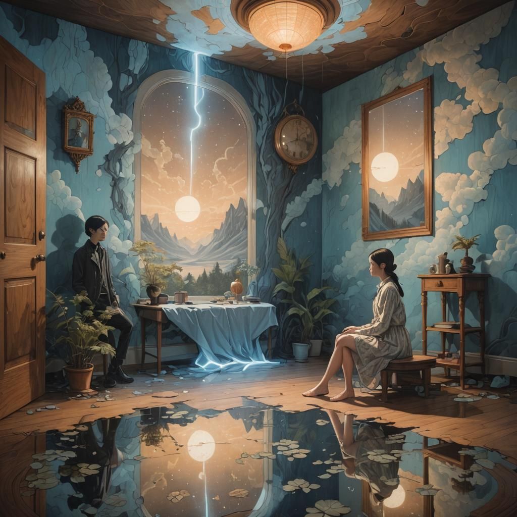 Mirror Image of Identical Figures: Hyperrealistic Digital Ar...