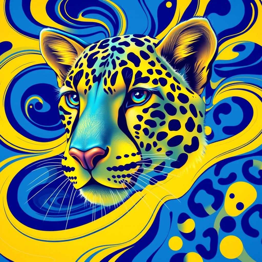 Electric Blue Cheetah Print in Vibrant Neon Style