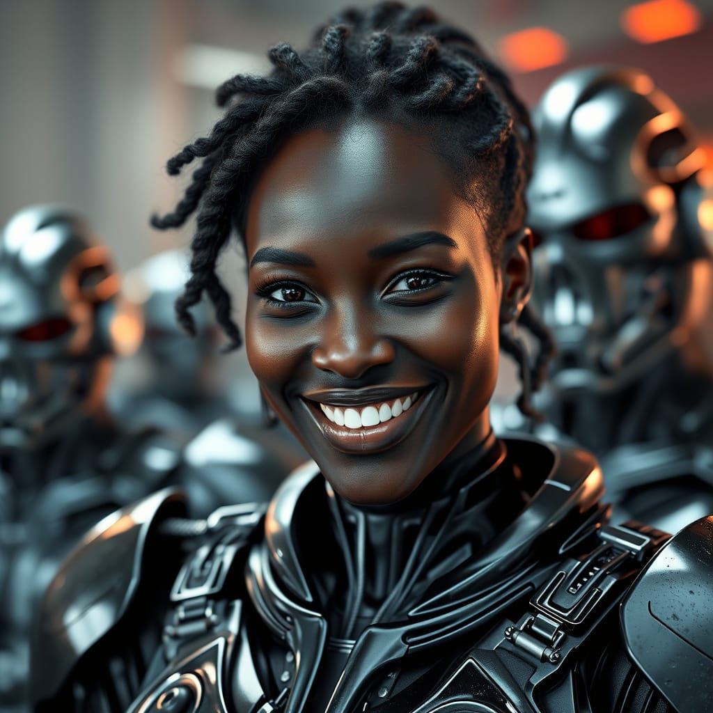 African Beauty Empowered by Cybernetic Armor
