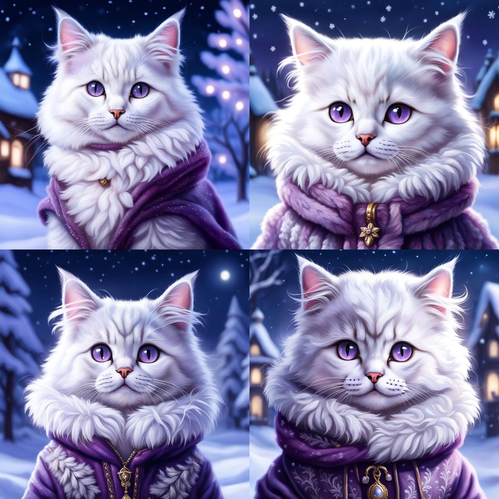 Winter Cat in Magical Night: Hyperrealistic Baroque Fantasy