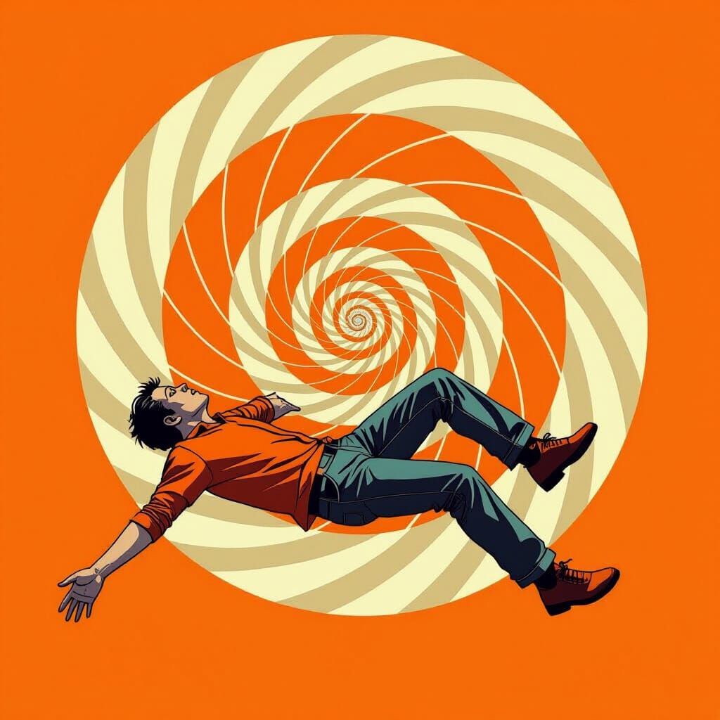 Falling Figure in Infinite Spiral, Surreal Dreamscape