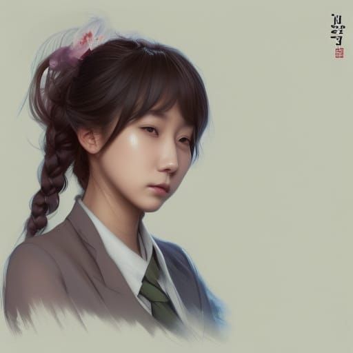 Korean Schoolgirl Portrait in Hyperdetailed Digital Art