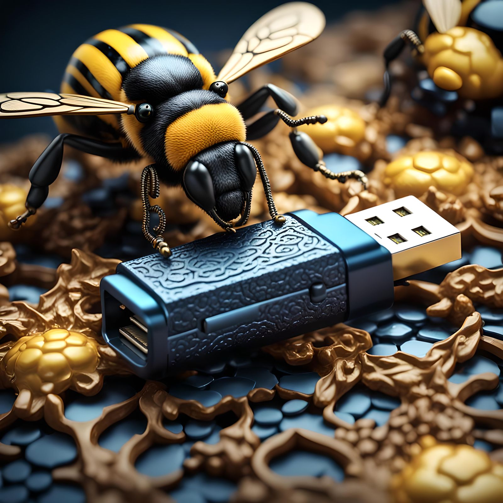 USB Bee: Hyperrealistic 3D Render in 8K