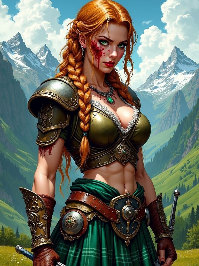 Highland Woman with Viking War Paint in Comic Style