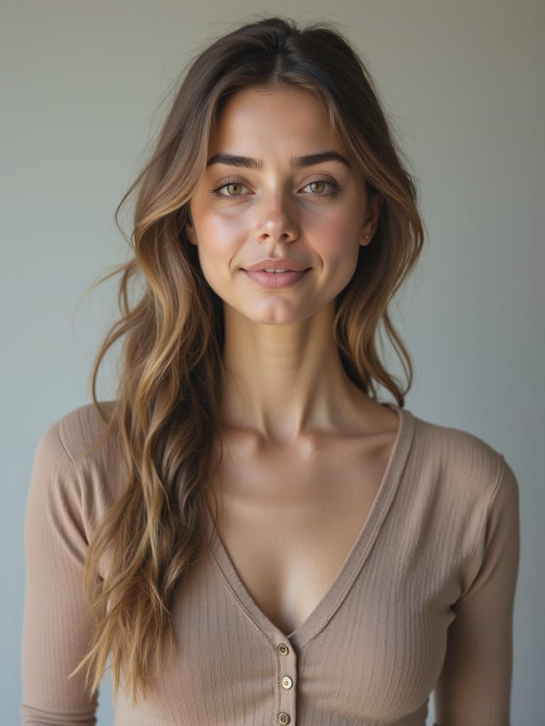 Detailed Portrait of a Young Woman in Soft Studio Light