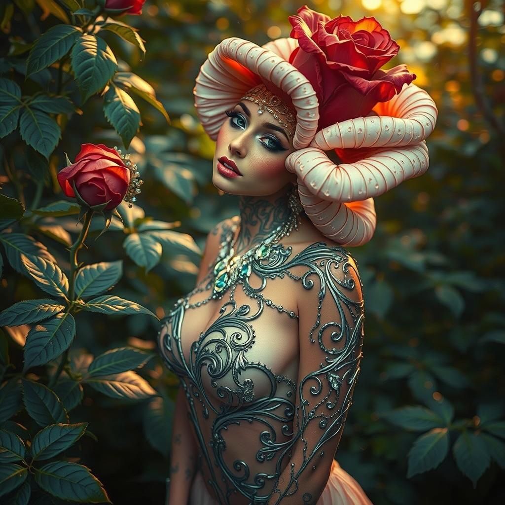 Ethereal Model in Gemstone Filigree, Haute Couture Style