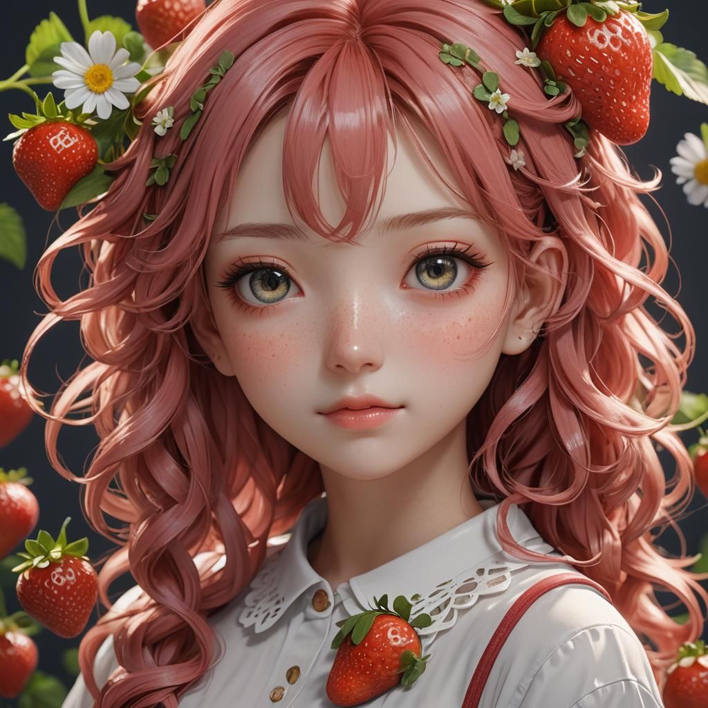 Strawberry Haired Girl: Detailed 3D Anime Portrait
