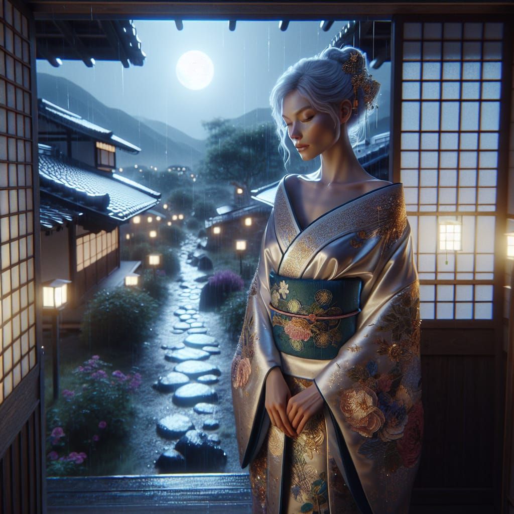 Elegant Woman in Kimono in Rembrandt Lighting