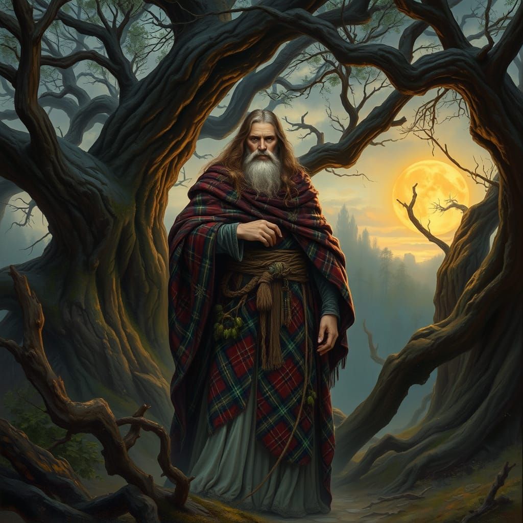 Ancient Celtic Druid in a Dreamlike Oak Grove