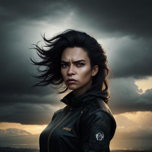 Empowering Portrait of a Fearless Woman in Storm
