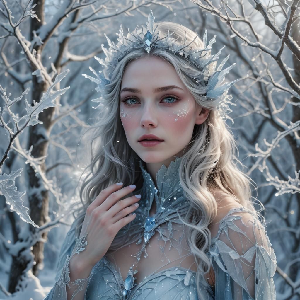 Ethereal Snow Queen in Frozen Crystal Realm