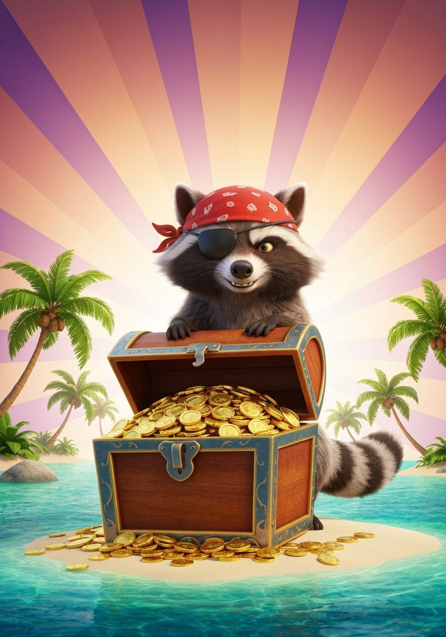 Pirate Raccoon Guards Gold in Pixar-Style 3D Art