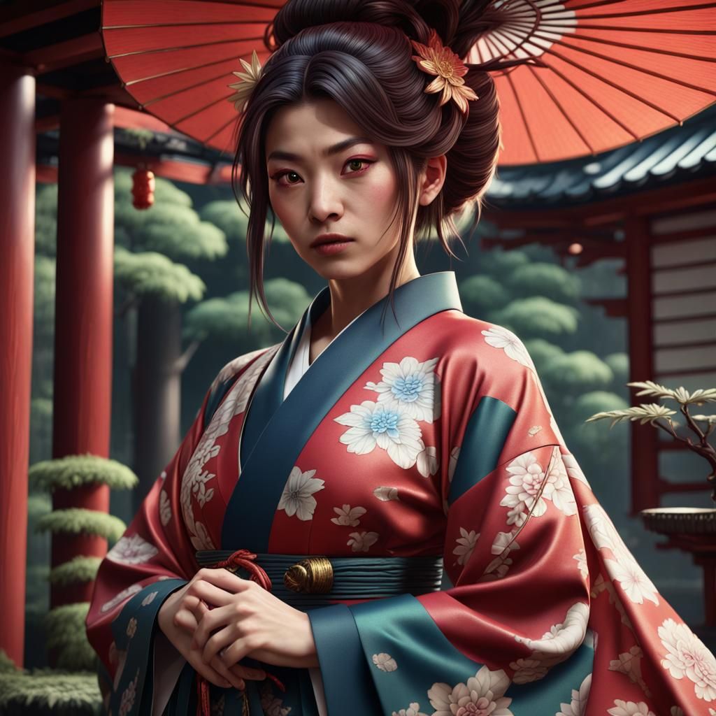 Kimono-Clad Female Kappa: Detailed Fantasy Art