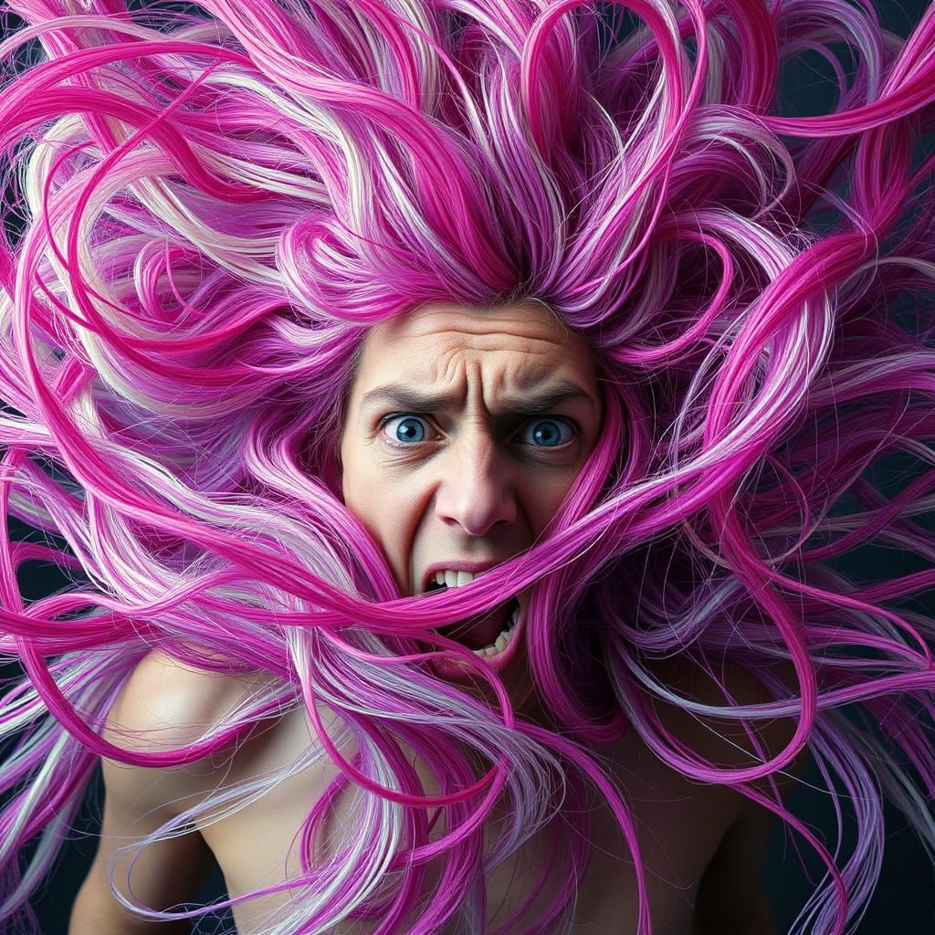 Surreal Figure Ensnared by Vortex of Ominous Hair