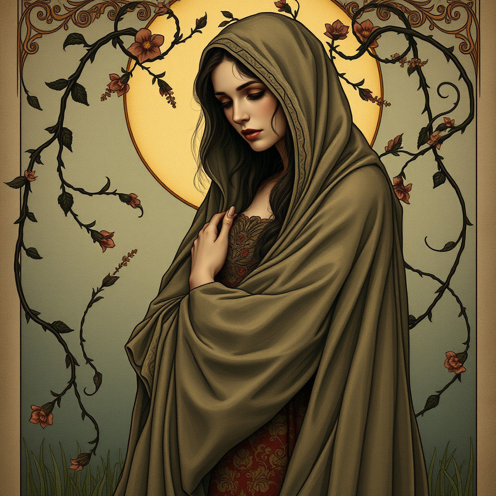 Sorrowful Woman in Art Nouveau Gown