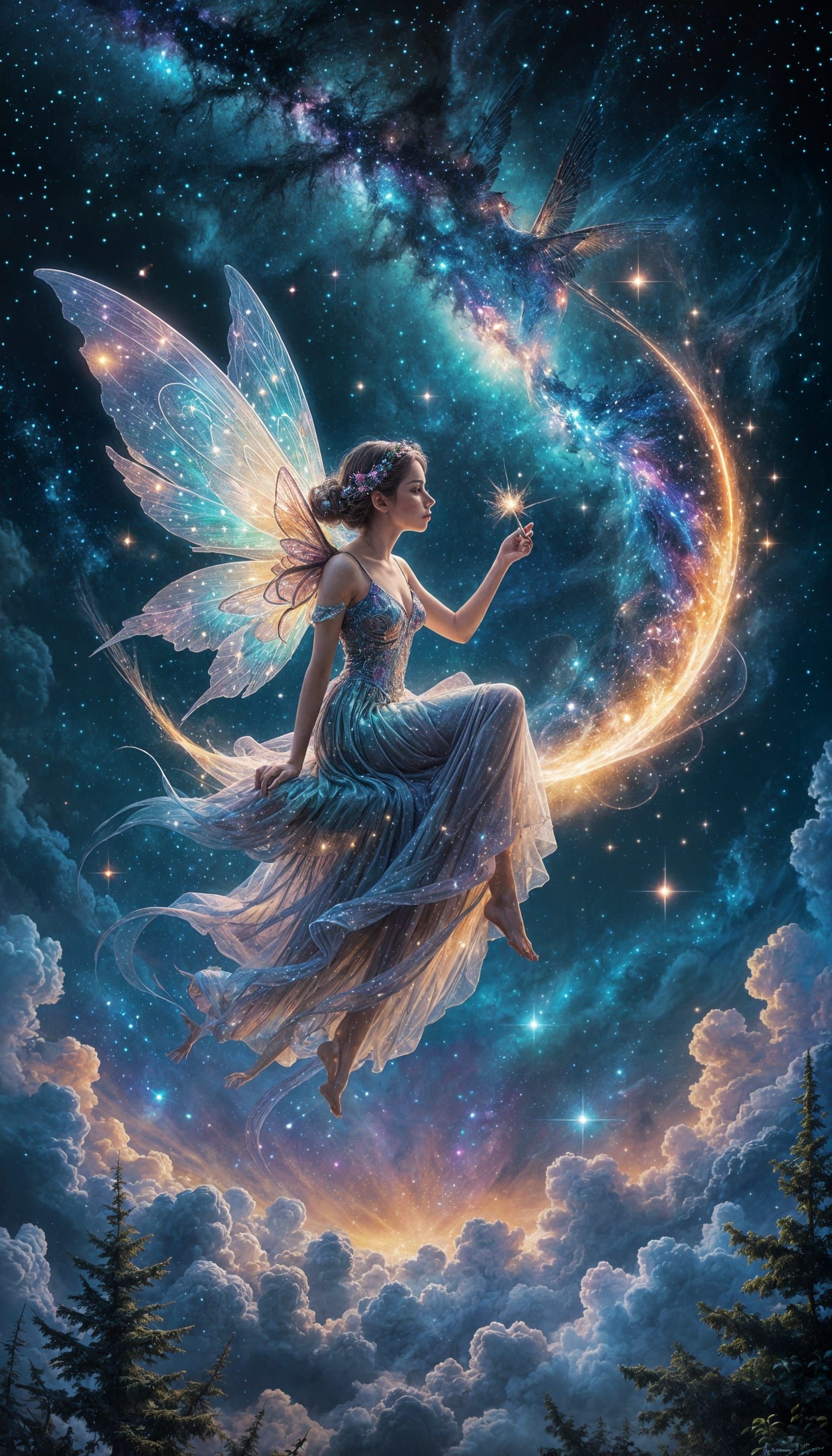 Fairy Muse Paints Galaxy in Fantasy Illustration