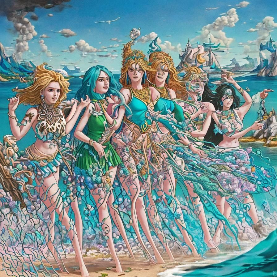 Vibrant Beach Scene with Dancing Woman