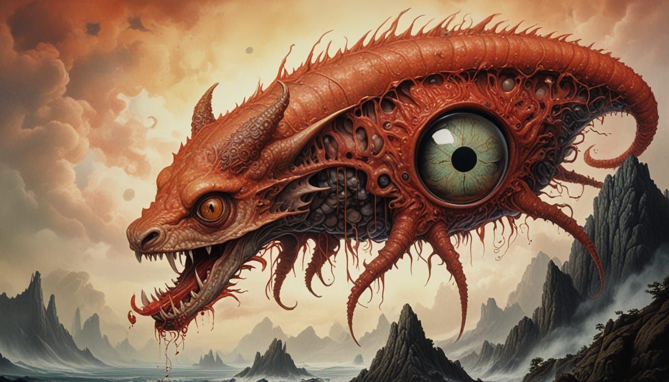 Fiery Calamari Monster: A Surreal Horror Vision