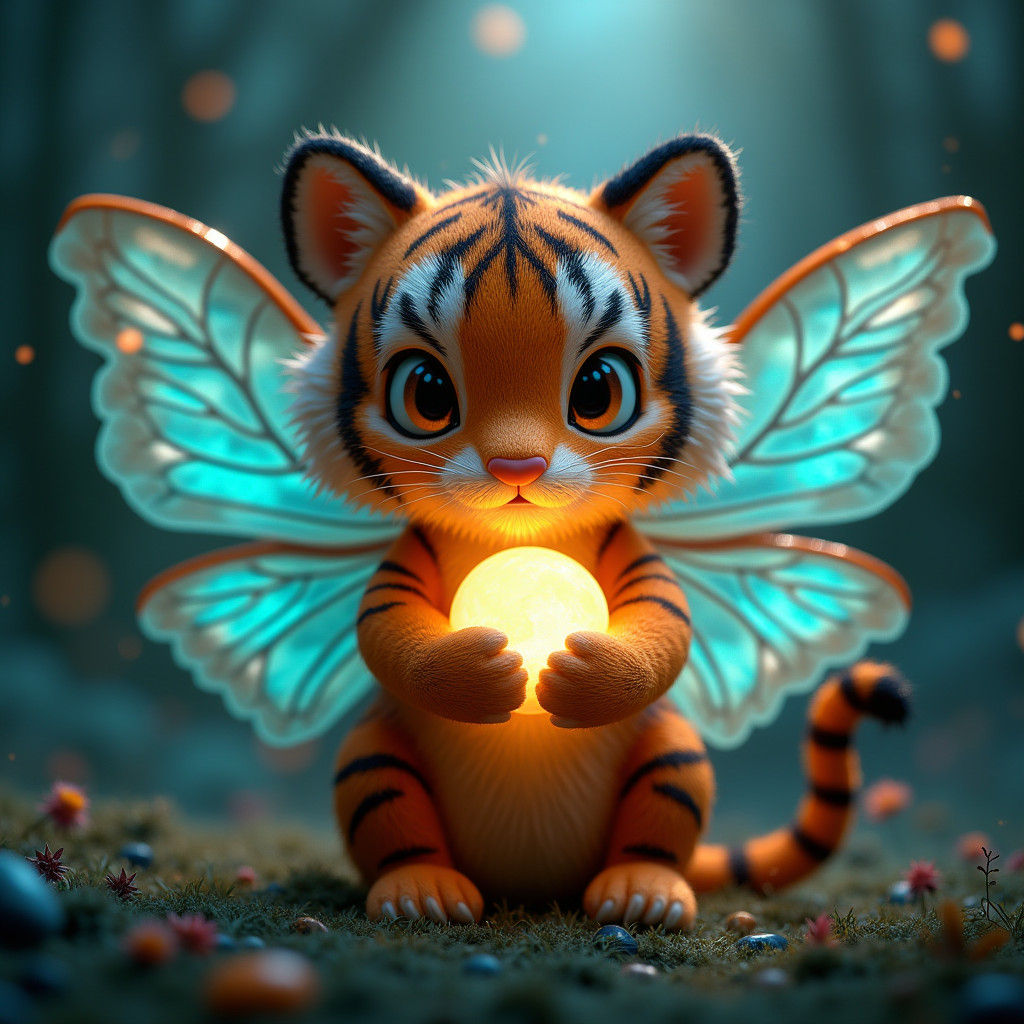 Winged Tiger Embracing Moon: Fantasy Art
