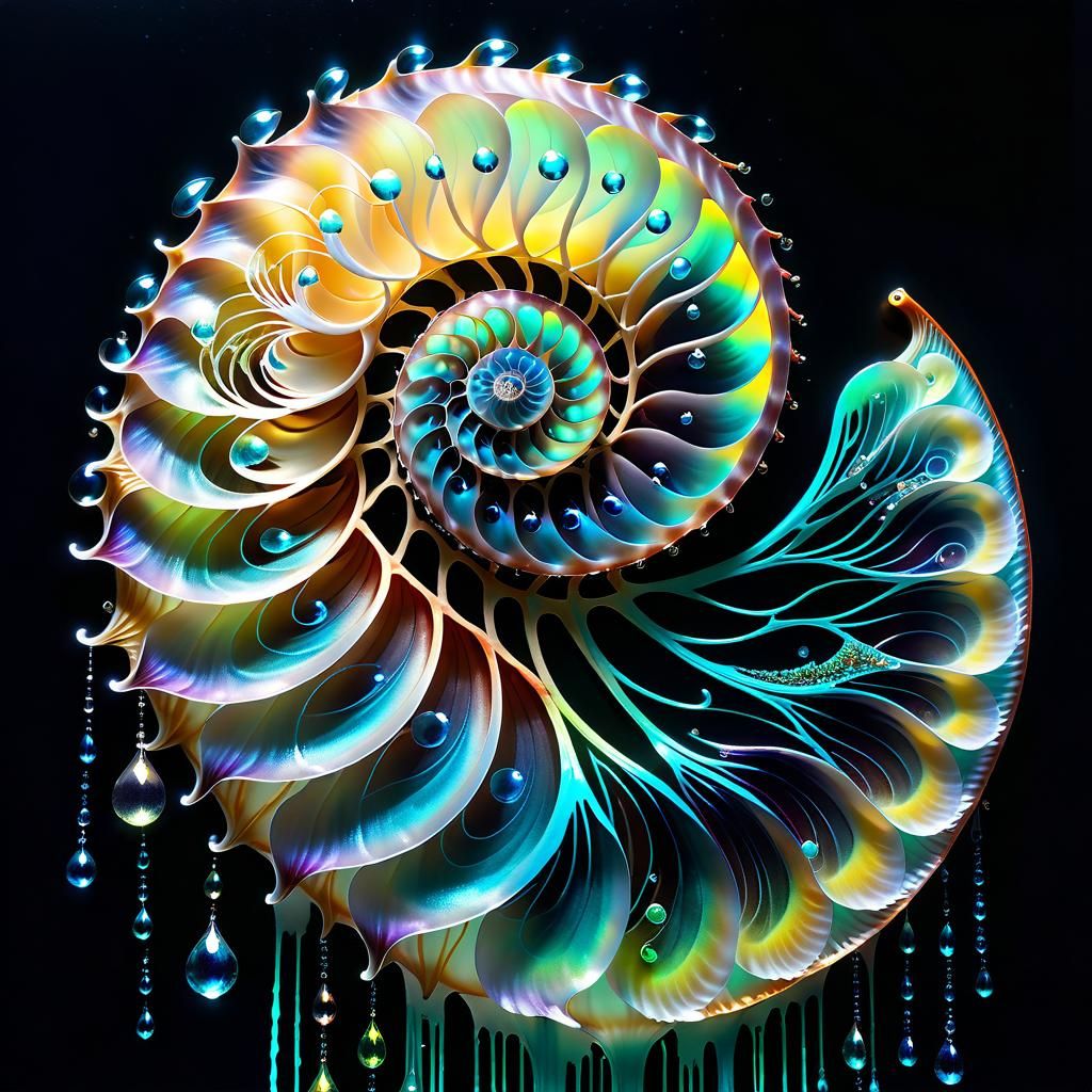 Bioluminescent Nautilus in Watercolor and Ink