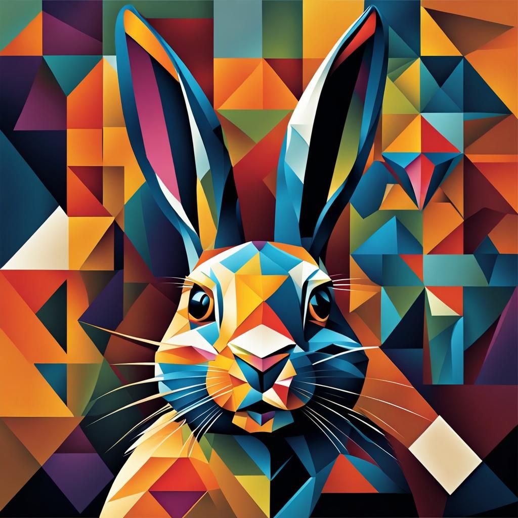 Geometric Rabbit in Cubist Vector Art