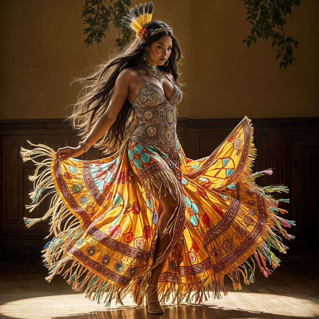 Voluptuous Woman Dancing in Vibrant Light