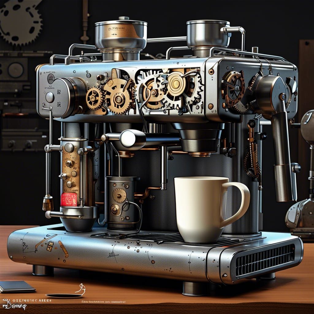 Cyberpunk Coffee Maker: Technical Schematic Illustration