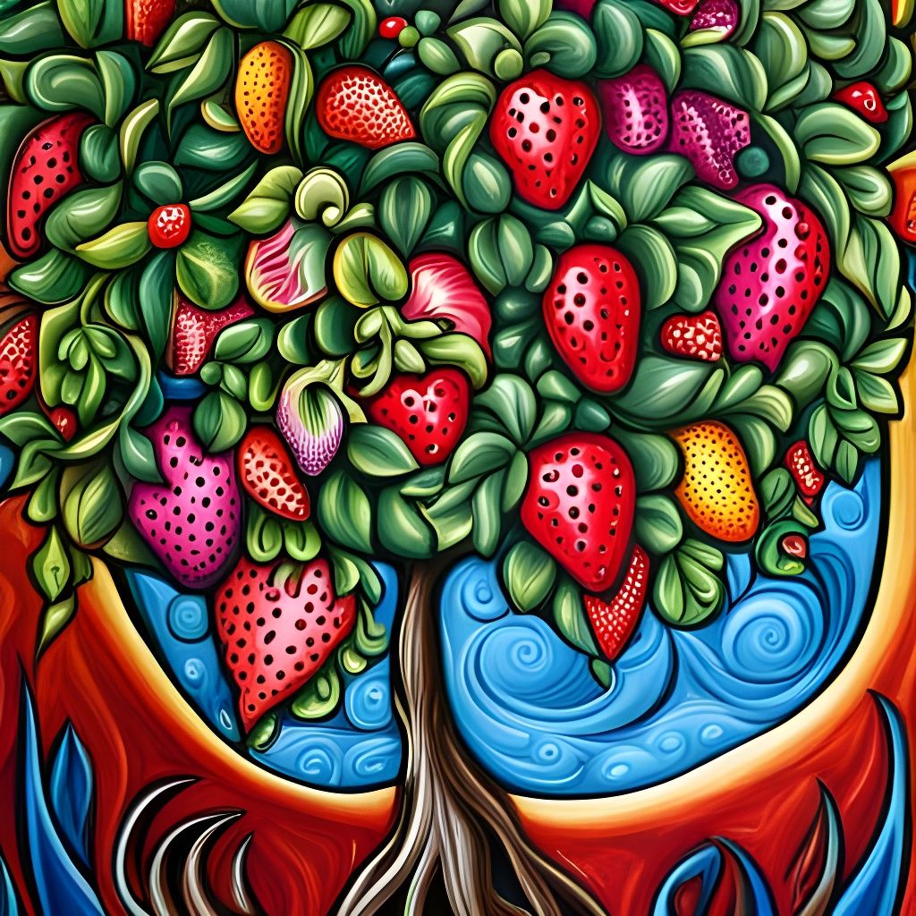 Hyperdetailed Strawberry Tree Wonderland Illustration