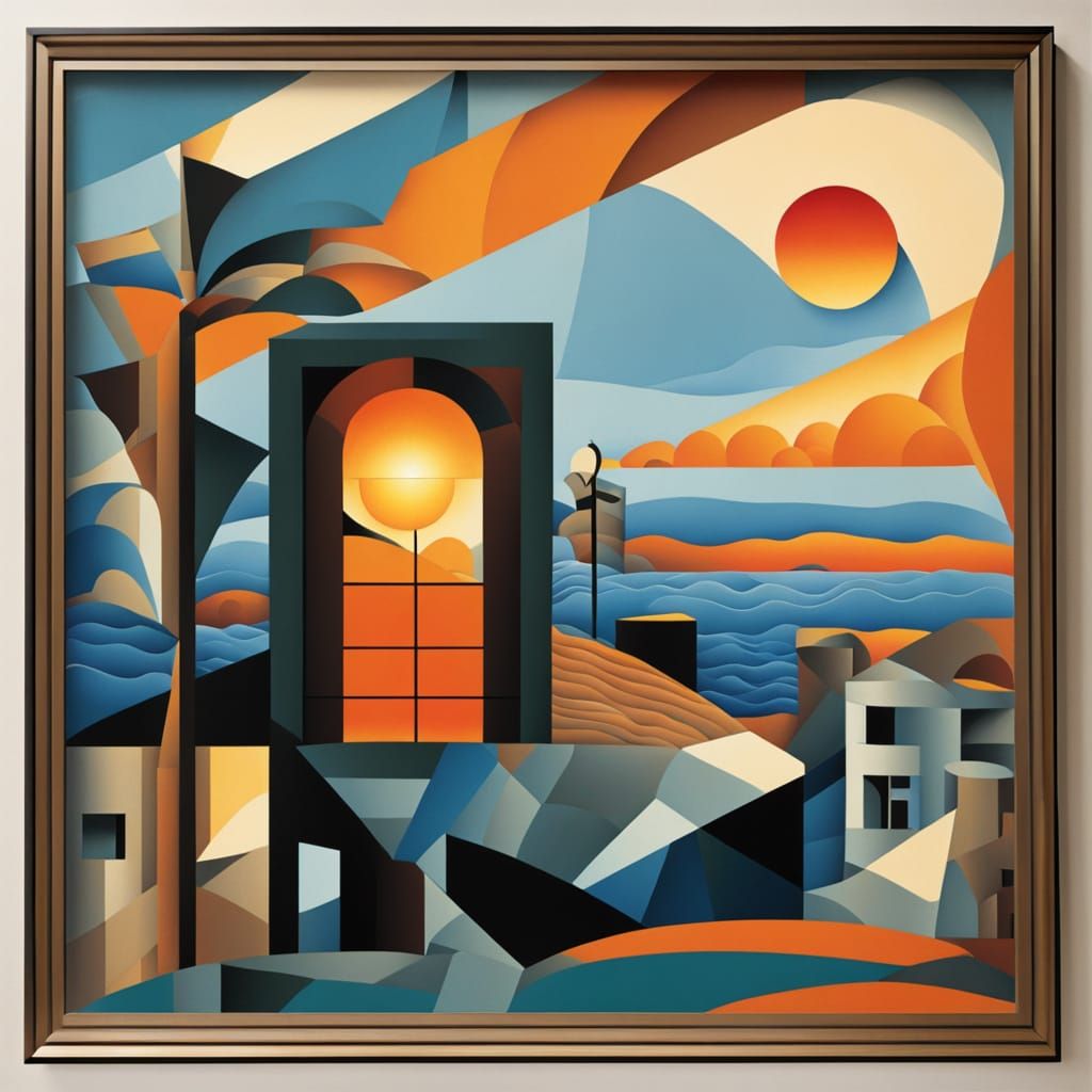 Cubist Sunset Painting in Juan Gris Style
