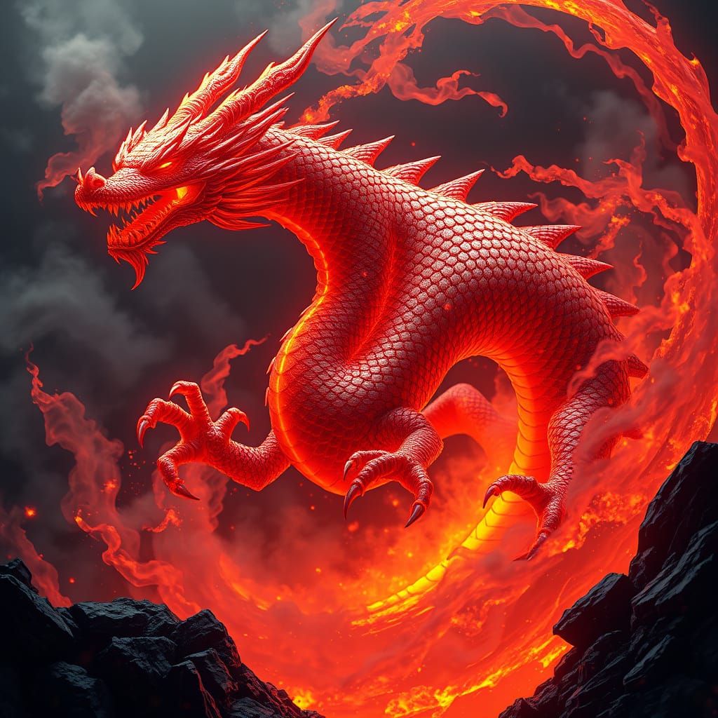 Majestic Anime-Inspired Lava Dragon in Fiery Vortex