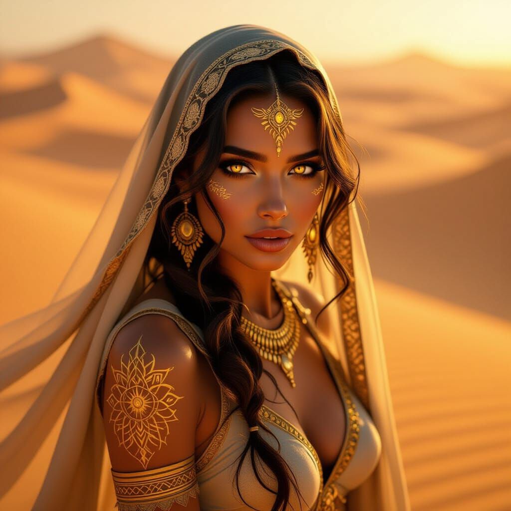 Mystical Desert Oracle with Amber Eyes
