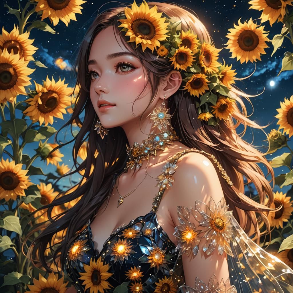 Sunflower Girl Portrait in Anime Style