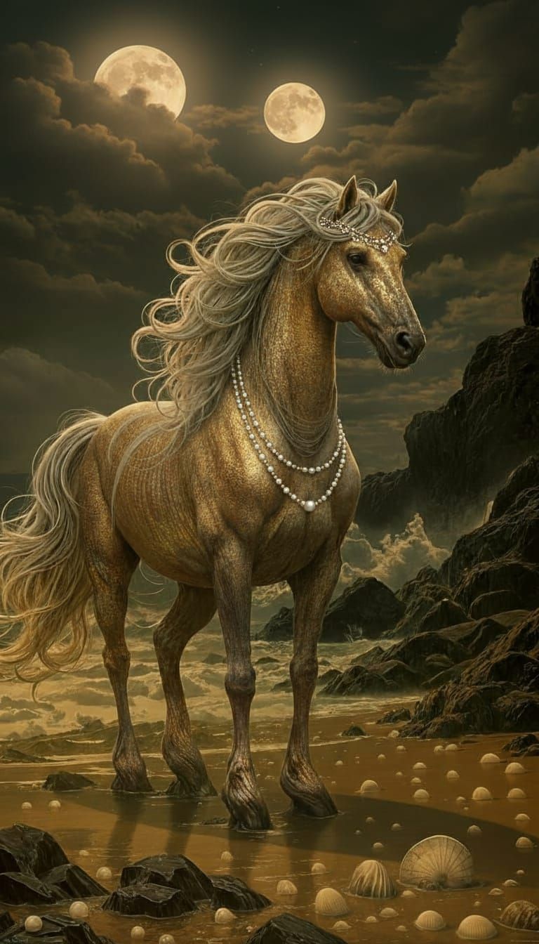 Silver Mare of Twin Moons: Dark Fantasy Artwork