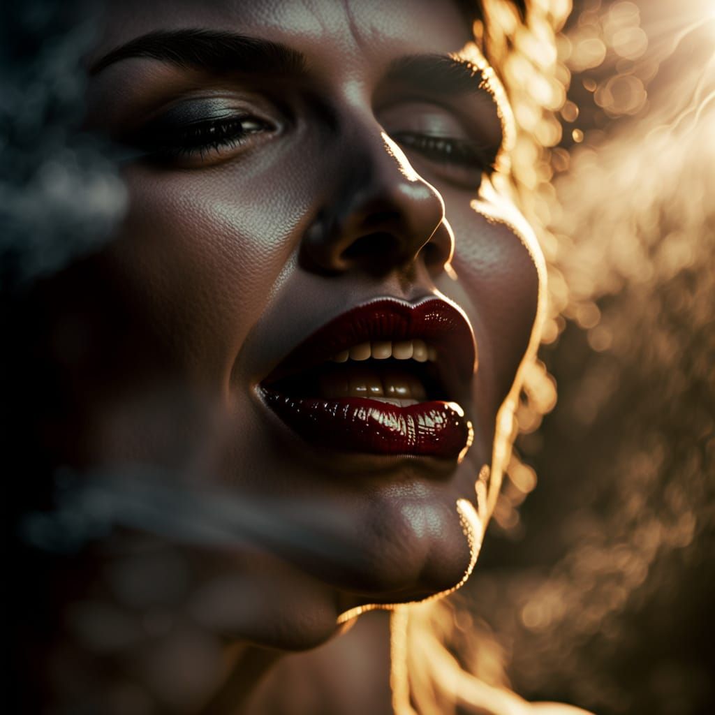 Dramatic Stone Face with Mist in Film Noir Style