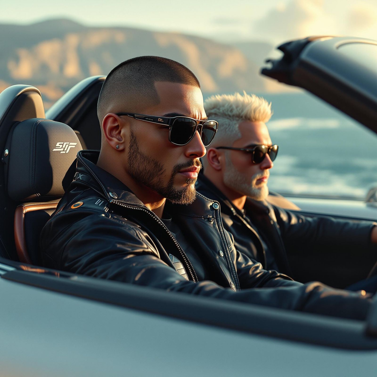 Driving on the Coast in Hyperrealistic Anime Style