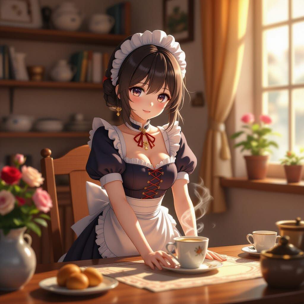 Maid Responds Eagerly in Soft, Magical Realism Style