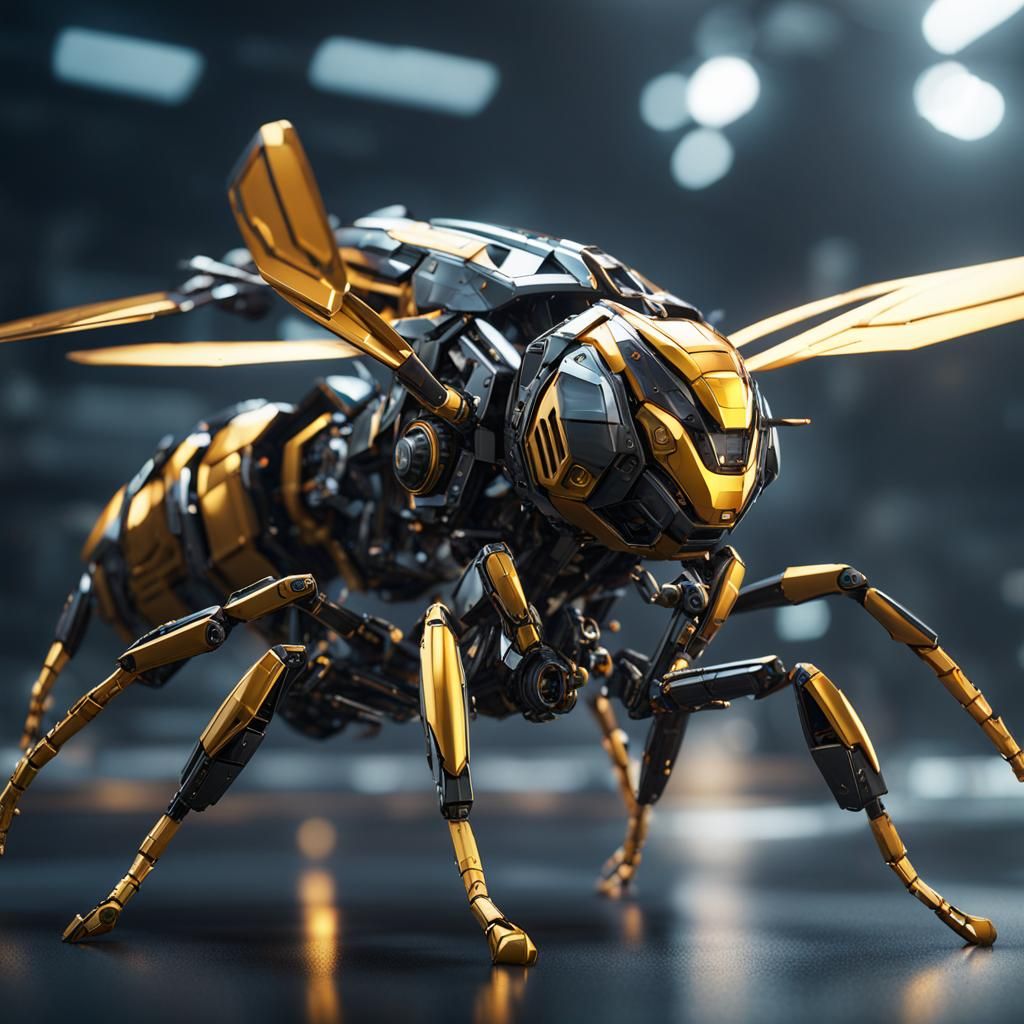 Futuristic Wasp with Intricate Sci-Fi Details