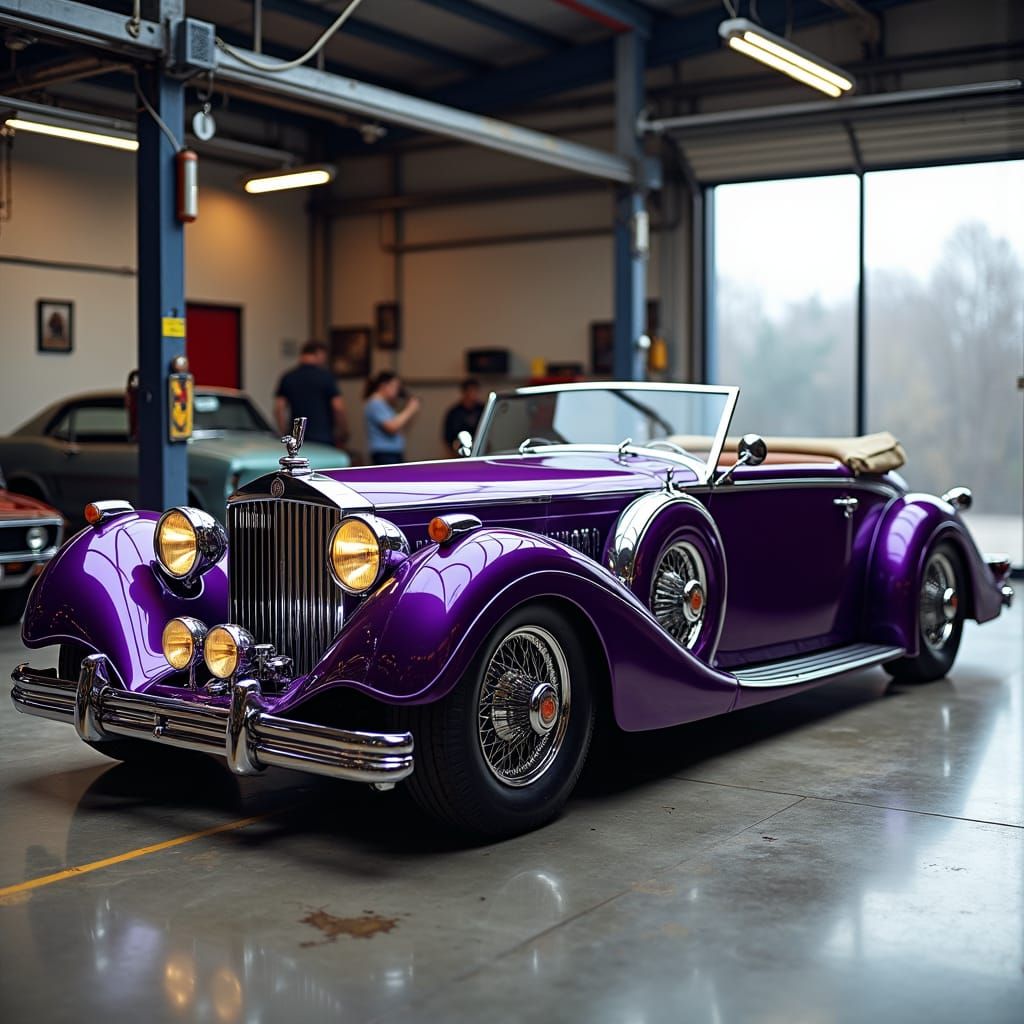 Dark Purple Excalibur Car with Retro-Urban Look